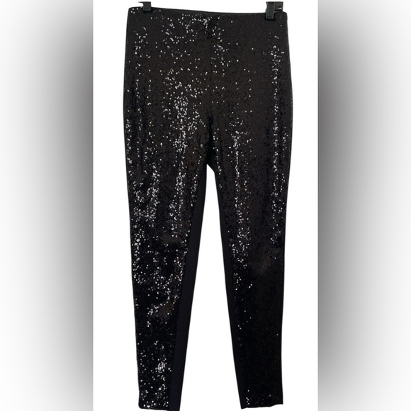 Chico's Pants - CHICO'S Black Ponte Sequin Leggings Size L 14 Pull on Styling Party Cocktail Fun